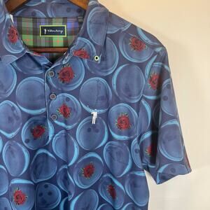 William Murray Men’s M Golf Polo Shirt Blue Bowling Rose Stretch Performance